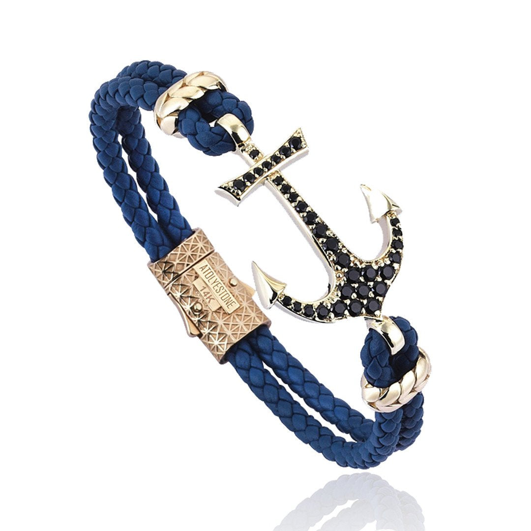 Anchor Leather Bracelet - Solid Yellow Gold- Leather Bracelets- ATOLYESTONE- aststaj