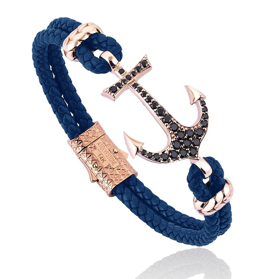Anchor Leather Bracelet -Solid Rose Gold- Leather Bracelets- ATOLYESTONE- aststaj
