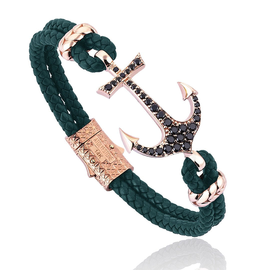 Anchor Leather Bracelet -Solid Rose Gold- Leather Bracelets- ATOLYESTONE- aststaj