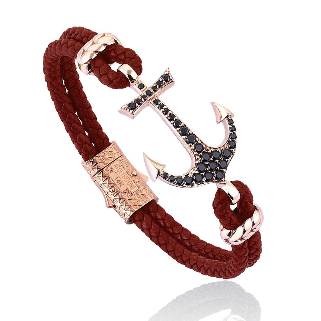 Anchor Leather Bracelet -Solid Rose Gold- Leather Bracelets- ATOLYESTONE- aststaj