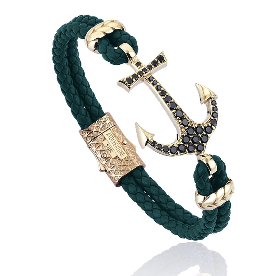 Anchor Leather Bracelet - Solid Yellow Gold- Leather Bracelets- ATOLYESTONE- aststaj