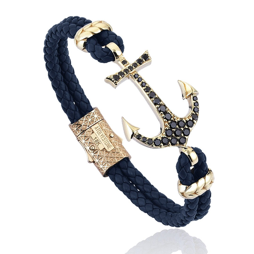 Anchor Leather Bracelet - Solid Yellow Gold- Leather Bracelets- ATOLYESTONE- aststaj