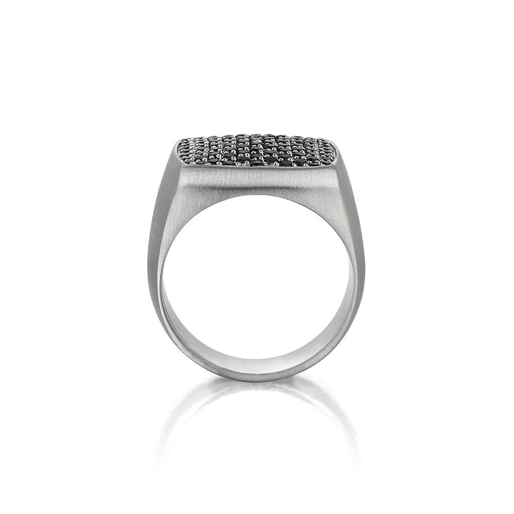 Brushed Cushion Pave Ring - Solid Silver- Mens Rings- ATOLYESTONE- aststaj