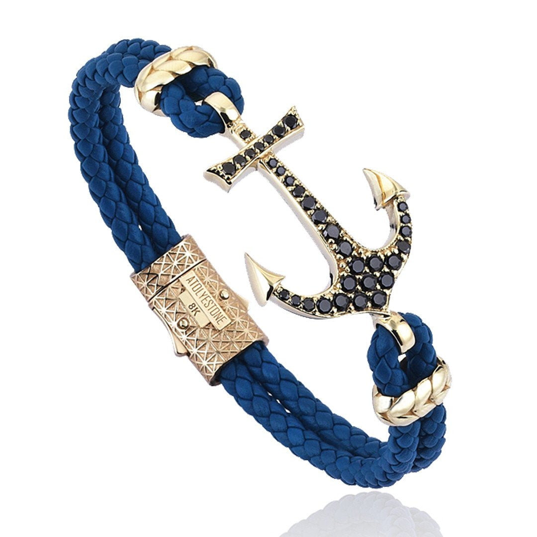 Anchor Leather Bracelet - Solid Yellow Gold- Leather Bracelets- ATOLYESTONE- aststaj
