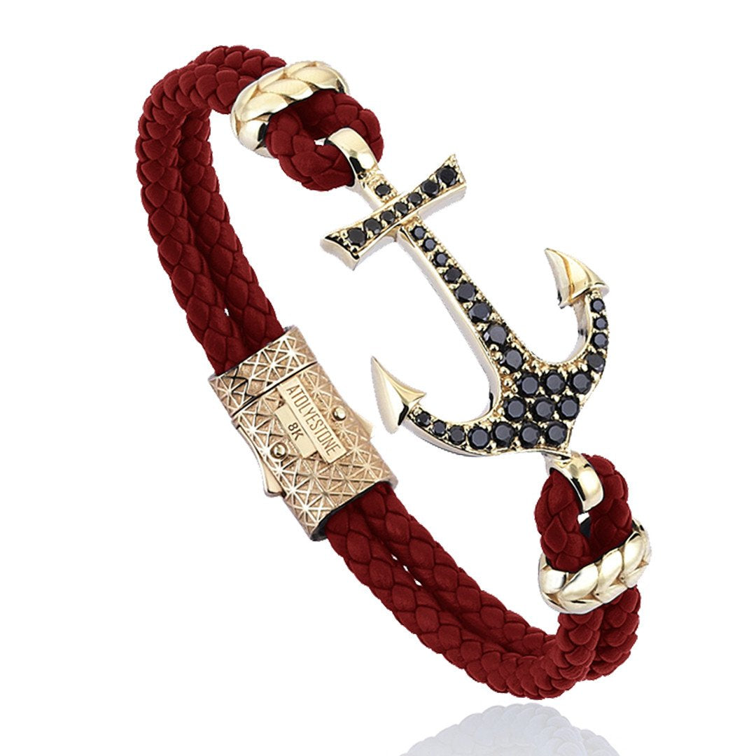 Anchor Leather Bracelet - Solid Yellow Gold- Leather Bracelets- ATOLYESTONE- aststaj