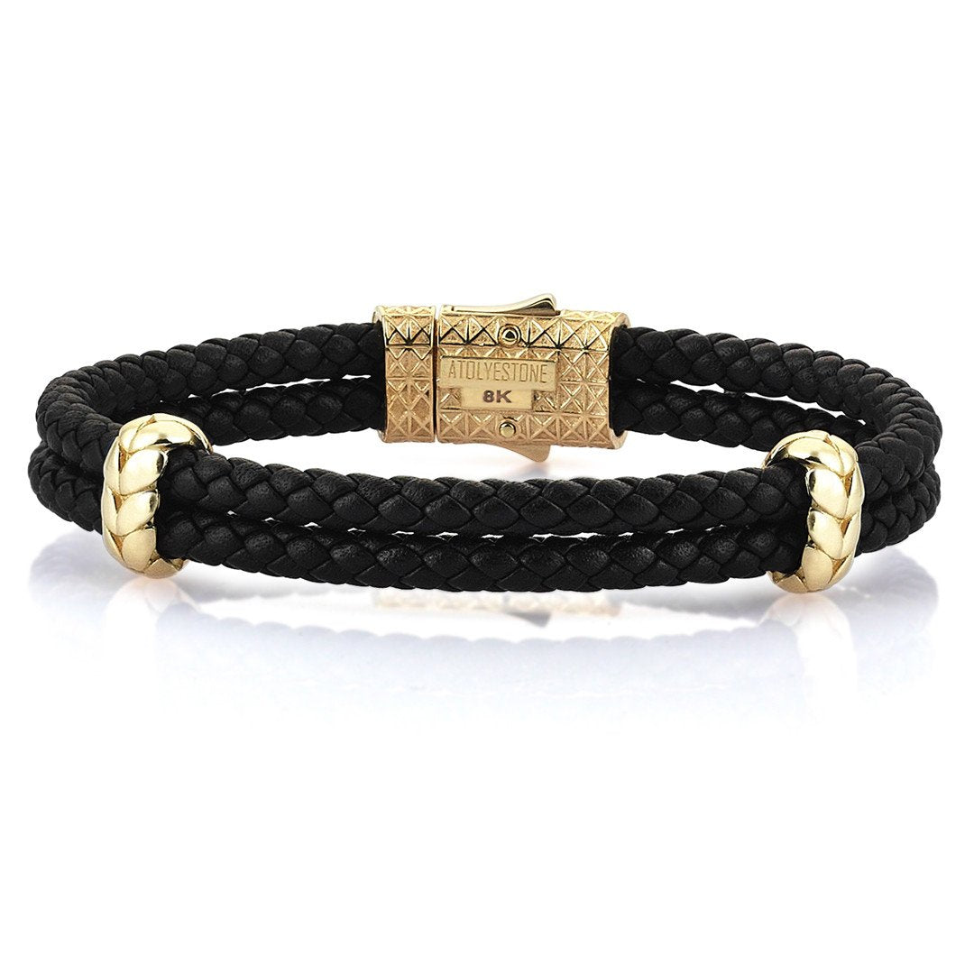 Atolyestone Elements - Solid Yellow Gold- Leather Bracelets- ATOLYESTONE- aststaj