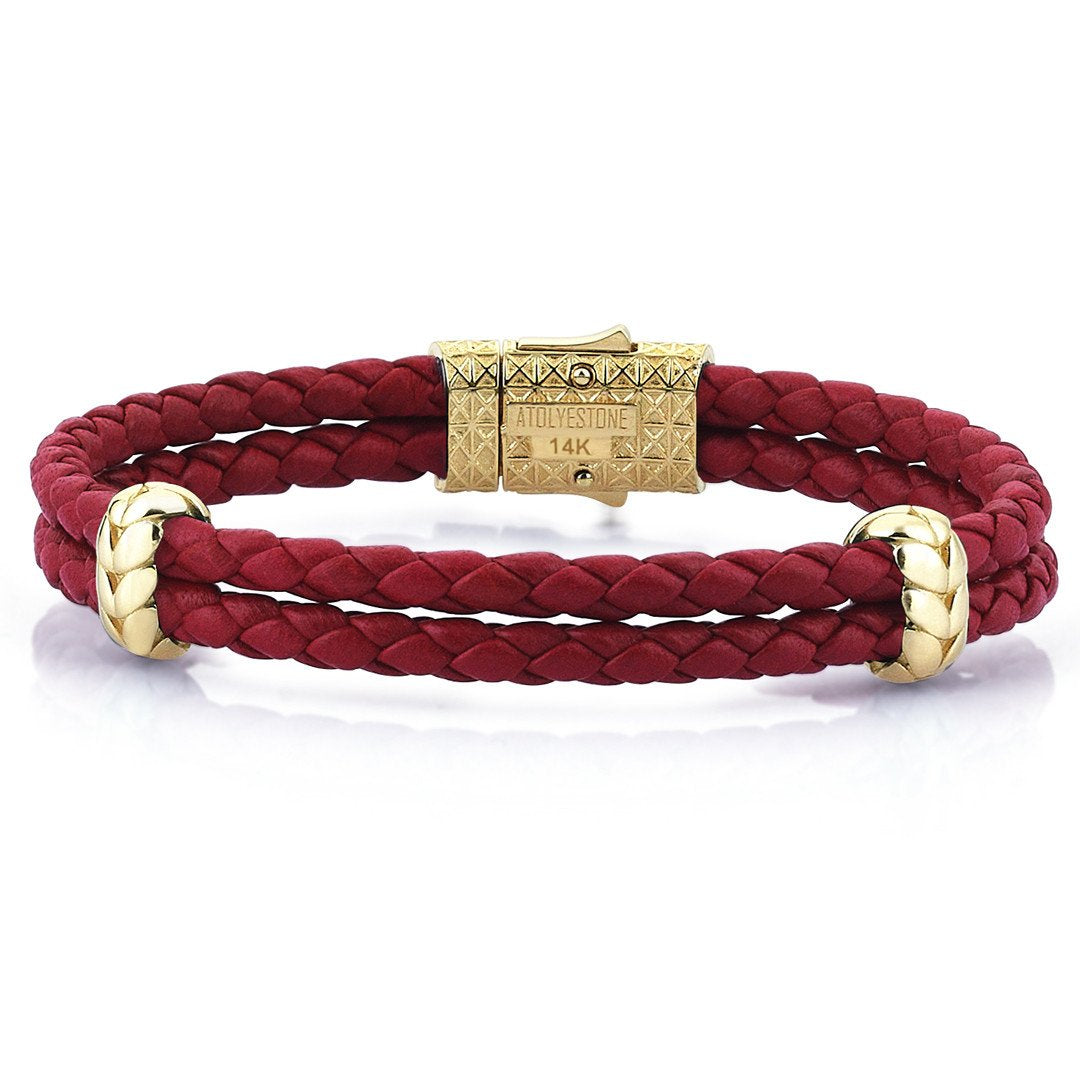 Atolyestone Elements - Solid Yellow Gold- Leather Bracelets- ATOLYESTONE- aststaj