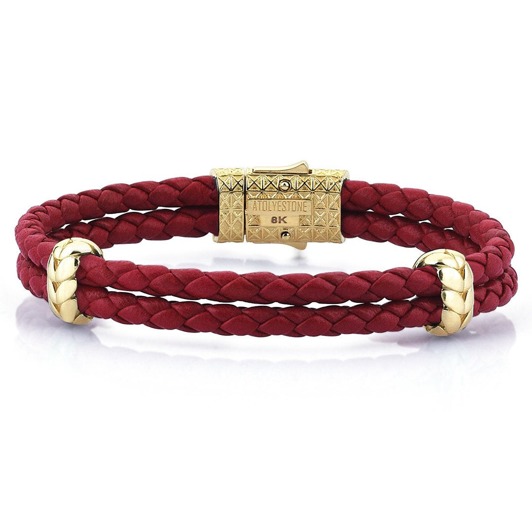 Atolyestone Elements - Solid Yellow Gold- Leather Bracelets- ATOLYESTONE- aststaj