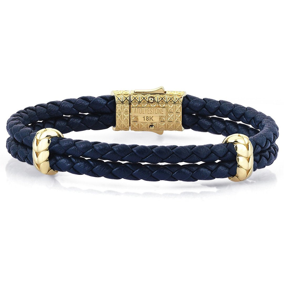 Atolyestone Elements - Solid Yellow Gold- Leather Bracelets- ATOLYESTONE- aststaj