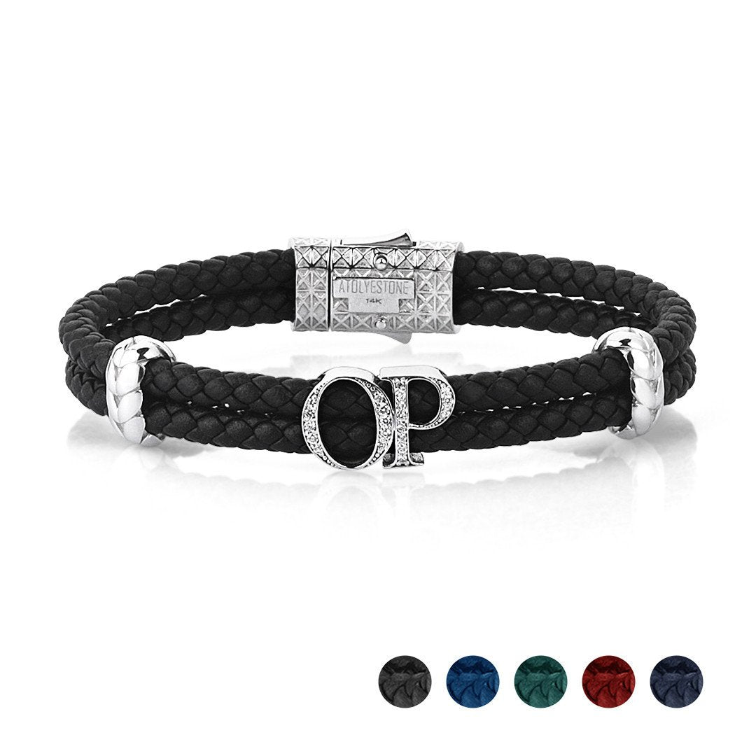 Atolyestone Statements - Solid White Gold- Leather Bracelets- ATOLYESTONE- aststaj