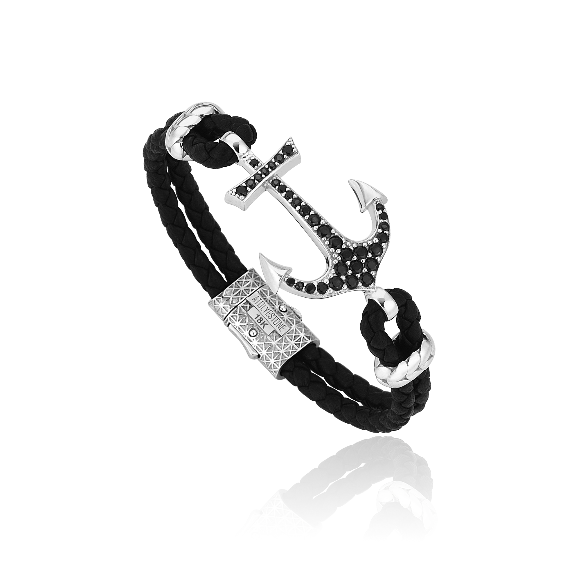 Anchor Leather Bracelet - Solid White Gold- Leather Bracelets- ATOLYESTONE- aststaj