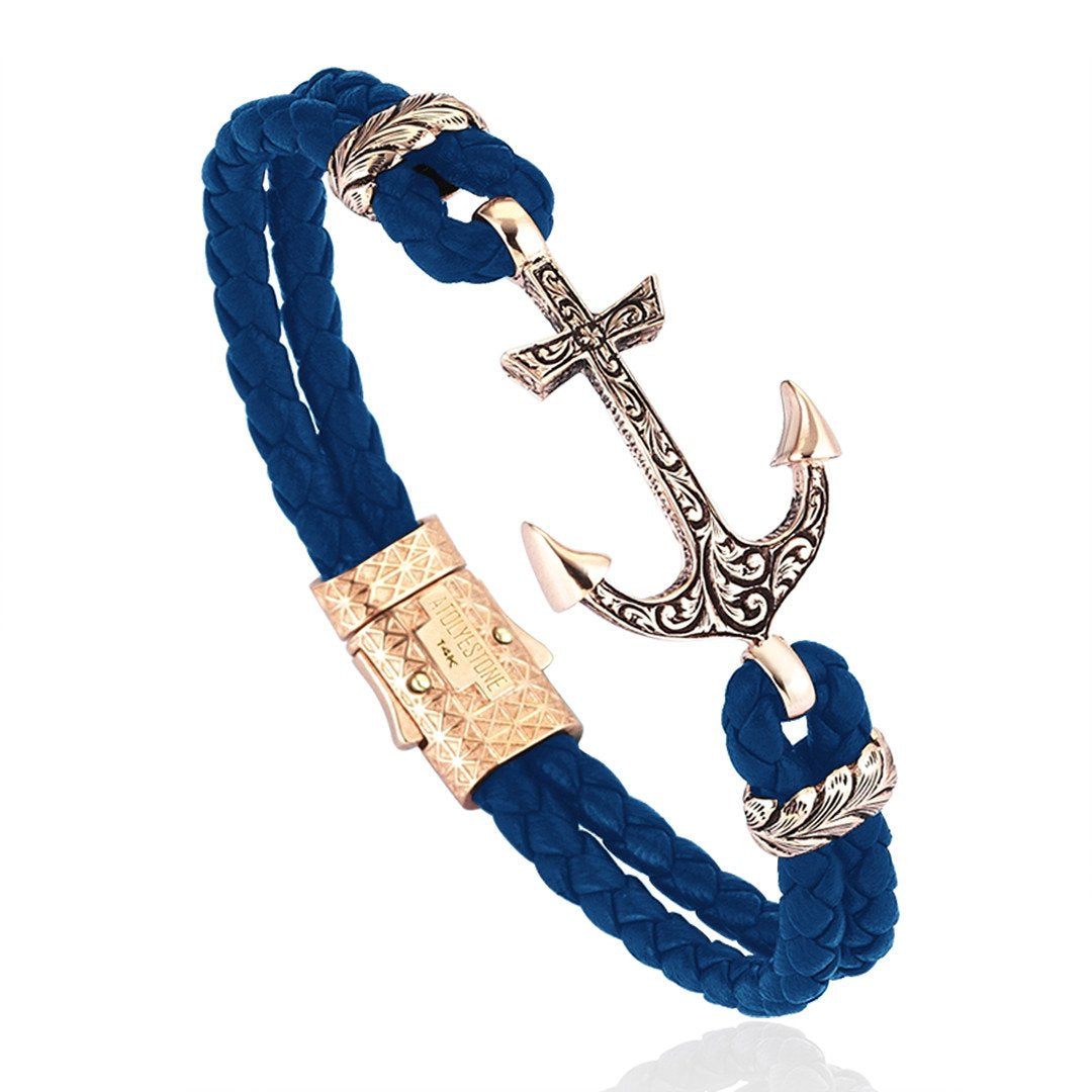 Classic Anchor Leather Bracelet - Solid Rose Gold- Leather Bracelets- ATOLYESTONE- aststaj