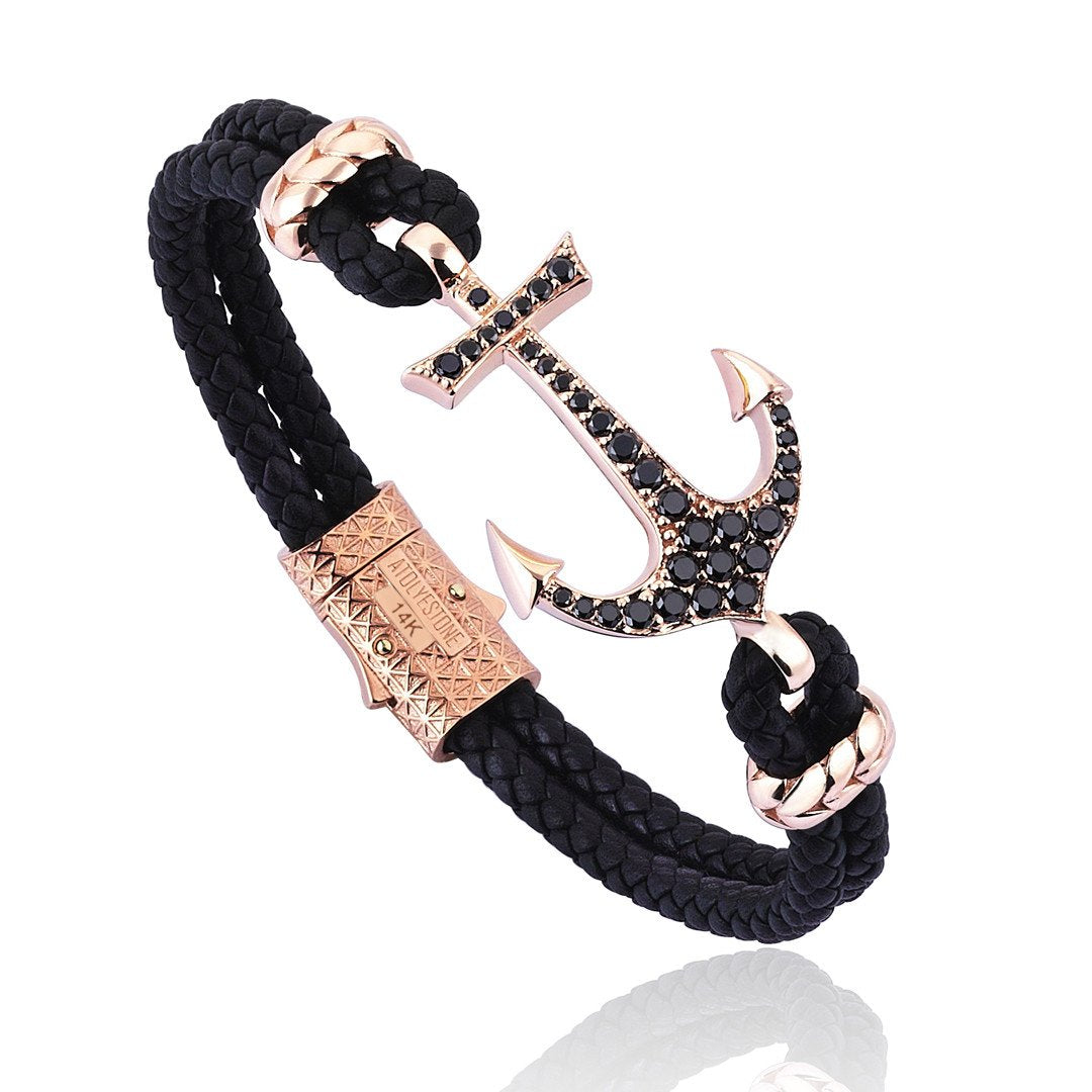 Anchor Leather Bracelet -Solid Rose Gold- Leather Bracelets- ATOLYESTONE- aststaj