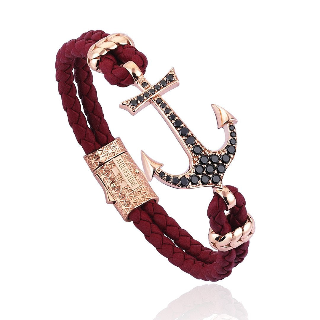 Anchor Leather Bracelet -Solid Rose Gold- Leather Bracelets- ATOLYESTONE- aststaj