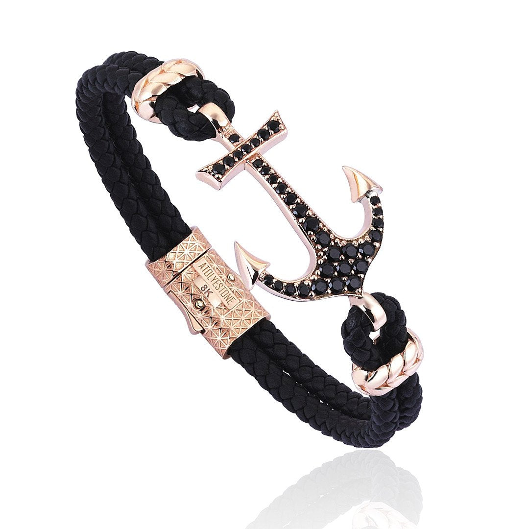 Anchor Leather Bracelet -Solid Rose Gold- Leather Bracelets- ATOLYESTONE- aststaj