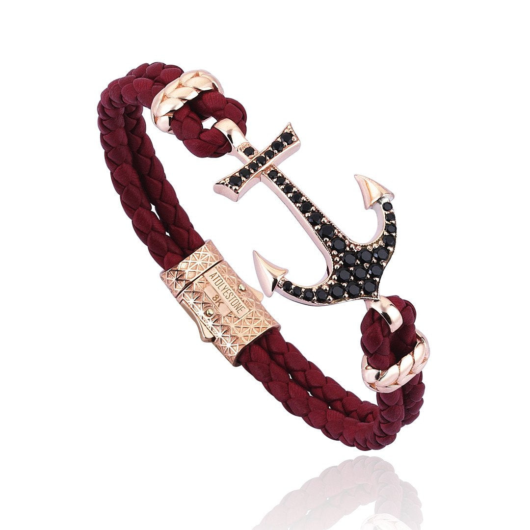 Anchor Leather Bracelet -Solid Rose Gold- Leather Bracelets- ATOLYESTONE- aststaj