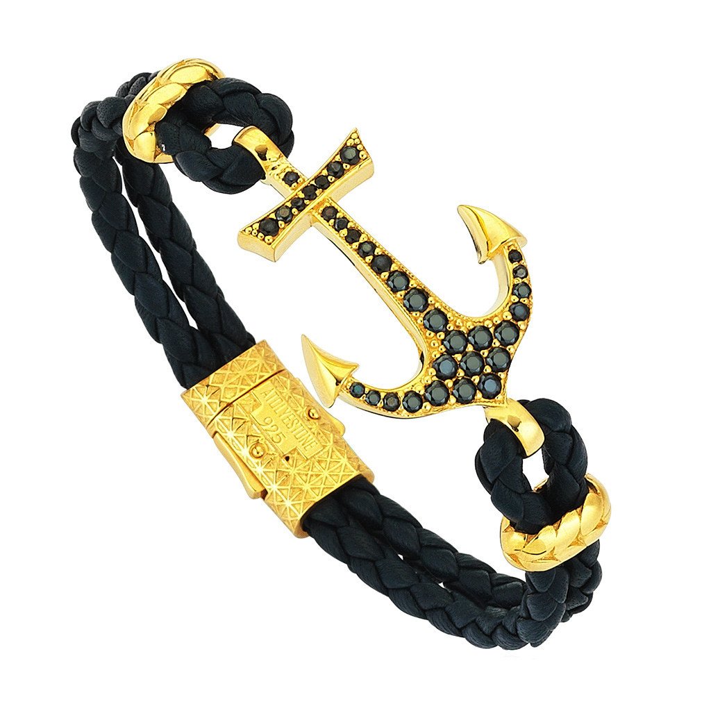  Anchor Leather Bracelet - Silver- Leather Bracelets- ATOLYESTONE- aststaj