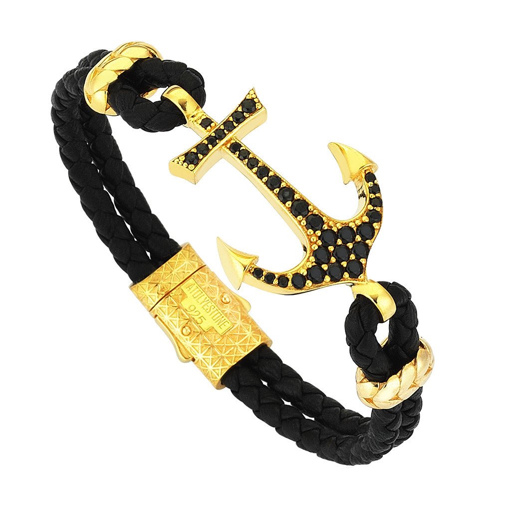  Anchor Leather Bracelet - Silver- Leather Bracelets- ATOLYESTONE- aststaj