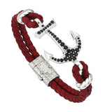  Anchor Leather Bracelet - Silver- Leather Bracelets- ATOLYESTONE- aststaj