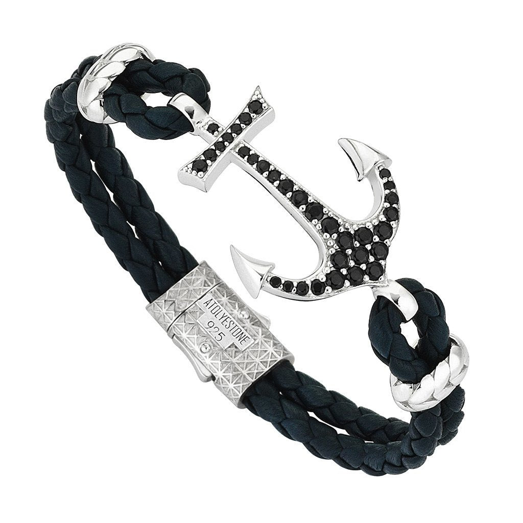  Anchor Leather Bracelet - Silver- Leather Bracelets- ATOLYESTONE- aststaj