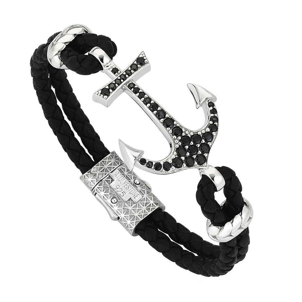  Anchor Leather Bracelet - Silver- Leather Bracelets- ATOLYESTONE- aststaj