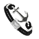  Anchor Leather Bracelet - Silver- Leather Bracelets- ATOLYESTONE- aststaj