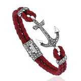  Classic Anchor Leather Bracelet - Solid White Gold- Leather Bracelets- ATOLYESTONE- aststaj