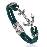  Classic Anchor Leather Bracelet - Solid White Gold- Leather Bracelets- ATOLYESTONE- aststaj