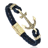  Classic Anchor Leather Bracelet - Solid Yellow Gold- Leather Bracelets- ATOLYESTONE- aststaj
