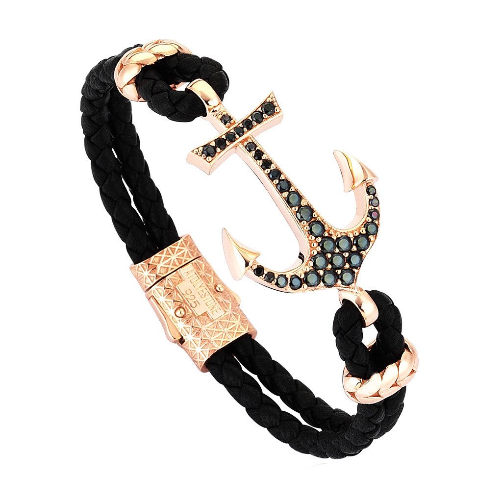  Anchor Leather Bracelet - Silver- Leather Bracelets- ATOLYESTONE- aststaj