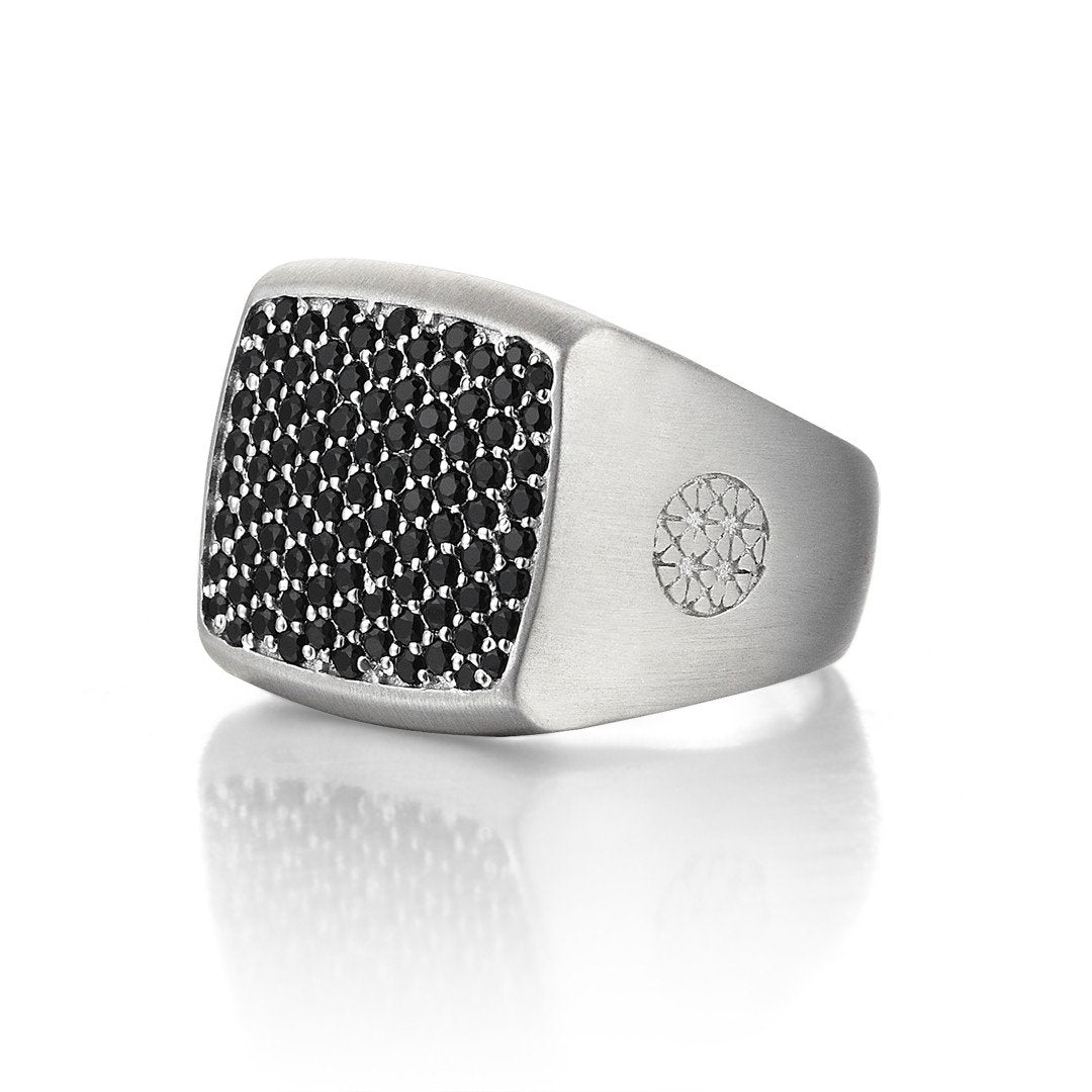  Brushed Cushion Pave Ring - Solid Silver- Mens Rings- ATOLYESTONE- aststaj