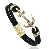  Classic Anchor Leather Bracelet - Solid Yellow Gold- Leather Bracelets- ATOLYESTONE- aststaj