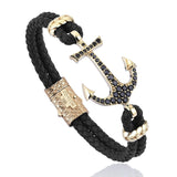  Anchor Leather Bracelet - Solid Yellow Gold- Leather Bracelets- ATOLYESTONE- aststaj