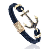  Anchor Leather Bracelet - Solid Yellow Gold- Leather Bracelets- ATOLYESTONE- aststaj