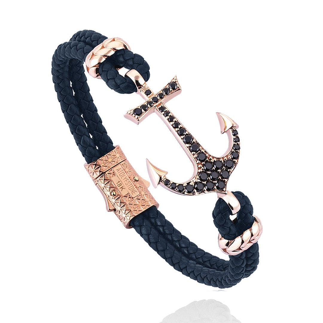  Anchor Leather Bracelet -Solid Rose Gold- Leather Bracelets- ATOLYESTONE- aststaj