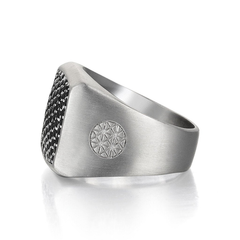  Brushed Cushion Pave Ring - Solid Silver- Mens Rings- ATOLYESTONE- aststaj
