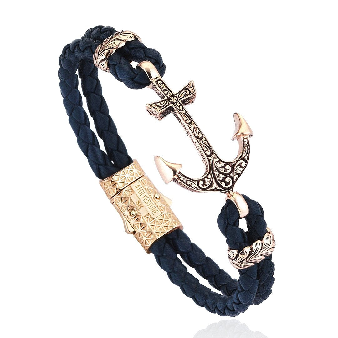  Classic Anchor Leather Bracelet - Solid Rose Gold- Leather Bracelets- ATOLYESTONE- aststaj