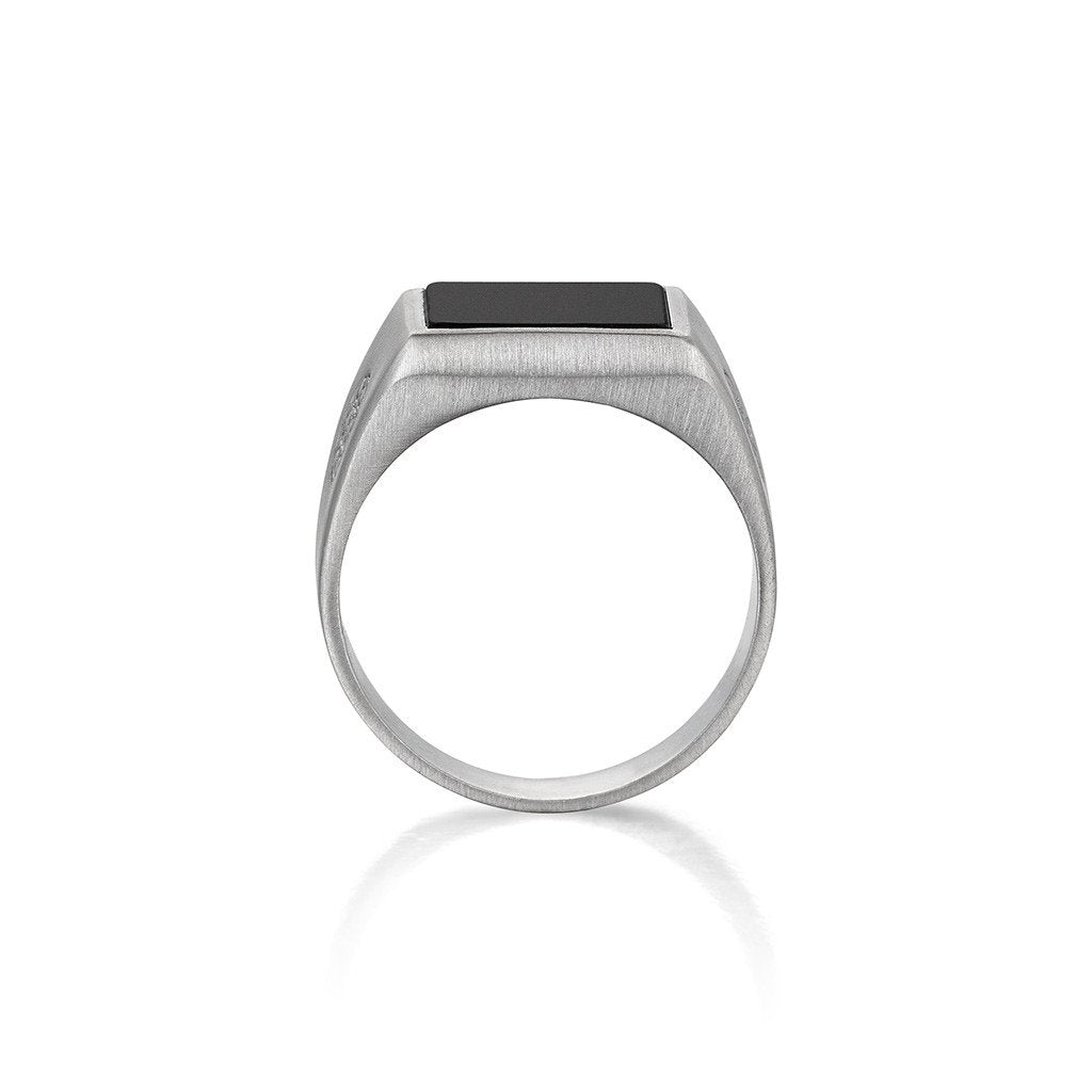  Brushed Square Onyx Ring - Solid Silver- Mens Rings- ATOLYESTONE- aststaj
