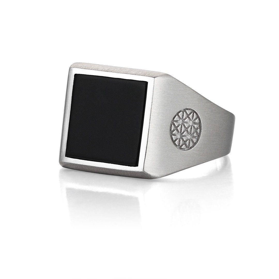  Brushed Square Onyx Ring - Solid Silver- Mens Rings- ATOLYESTONE- aststaj