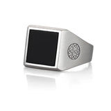  Brushed Square Onyx Ring - Solid Silver- Mens Rings- ATOLYESTONE- aststaj