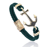  Anchor Leather Bracelet - Solid Yellow Gold- Leather Bracelets- ATOLYESTONE- aststaj