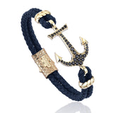  Anchor Leather Bracelet - Solid Yellow Gold- Leather Bracelets- ATOLYESTONE- aststaj