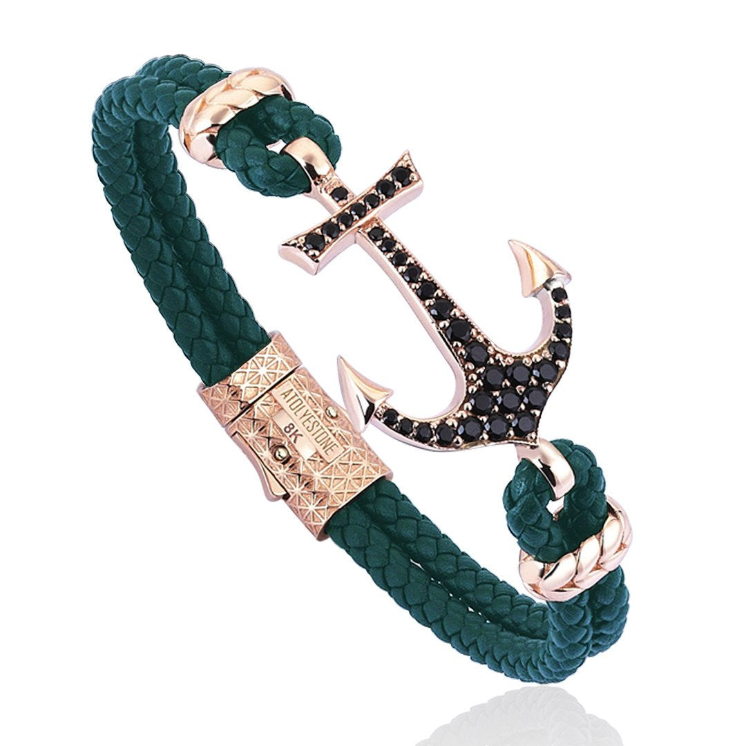  Anchor Leather Bracelet -Solid Rose Gold- Leather Bracelets- ATOLYESTONE- aststaj