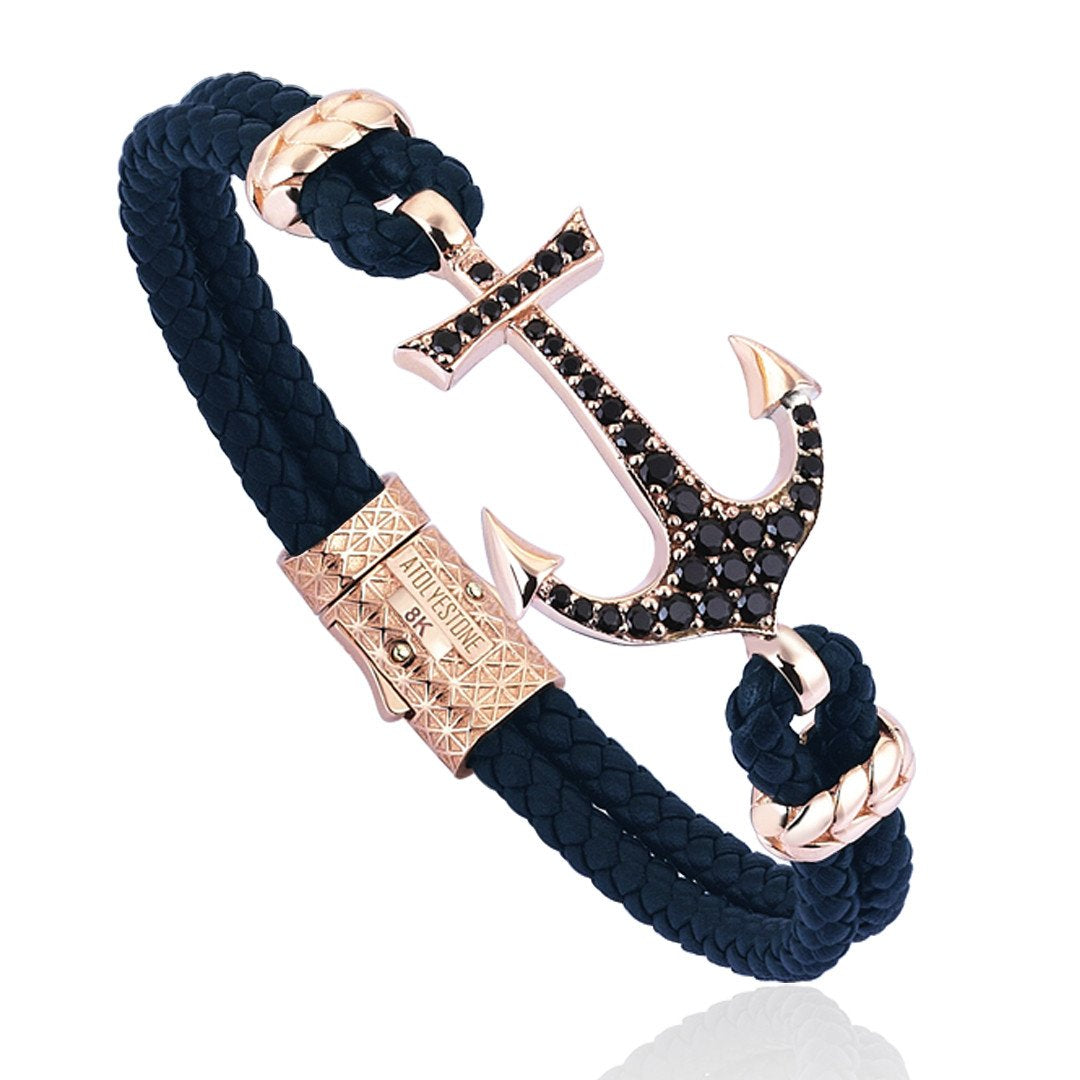  Anchor Leather Bracelet -Solid Rose Gold- Leather Bracelets- ATOLYESTONE- aststaj