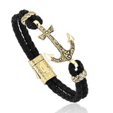  Classic Anchor Leather Bracelet - Solid Yellow Gold- Leather Bracelets- ATOLYESTONE- aststaj
