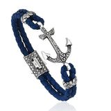  Classic Anchor Leather Bracelet - Solid White Gold- Leather Bracelets- ATOLYESTONE- aststaj