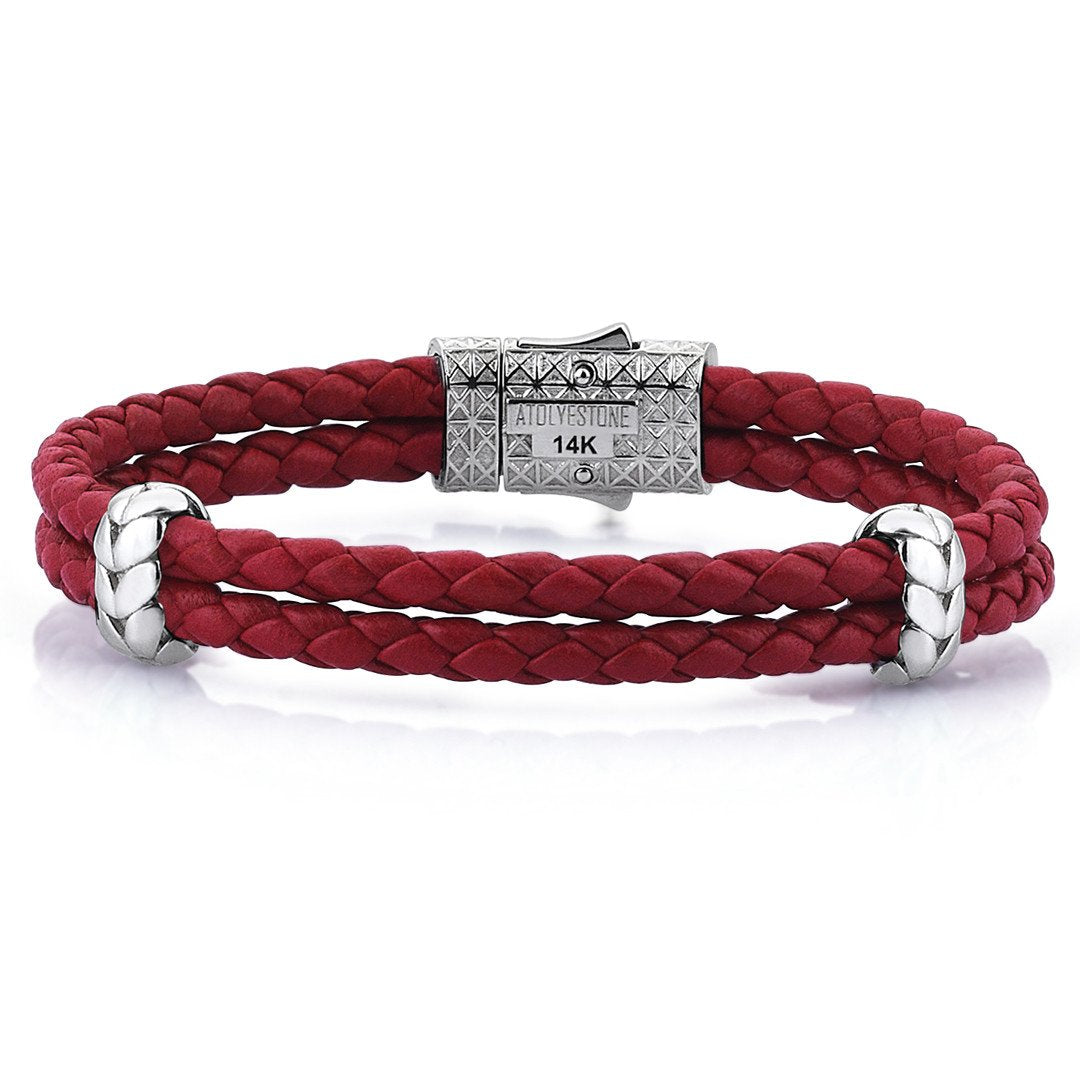  Atolyestone Elements - Solid White Gold- Leather Bracelets- ATOLYESTONE- aststaj