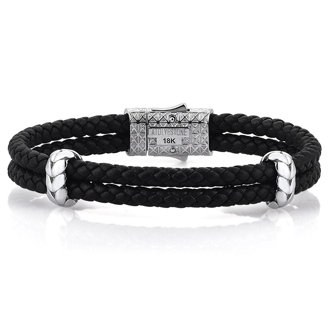  Atolyestone Elements - Solid White Gold- Leather Bracelets- ATOLYESTONE- aststaj