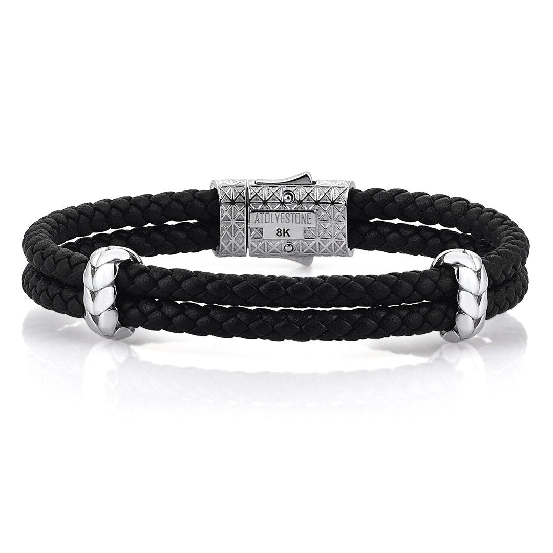  Atolyestone Elements - Solid White Gold- Leather Bracelets- ATOLYESTONE- aststaj