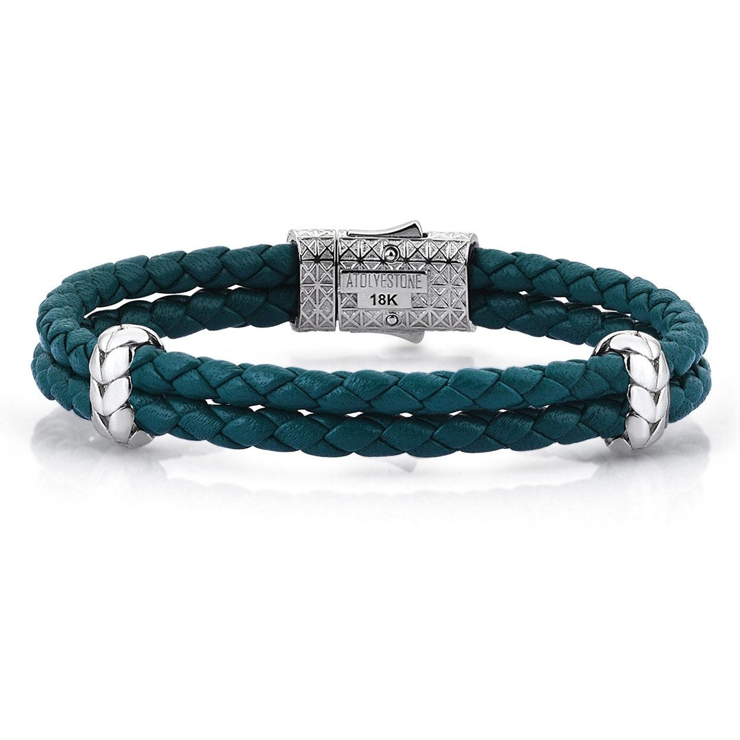  Atolyestone Elements - Solid White Gold- Leather Bracelets- ATOLYESTONE- aststaj